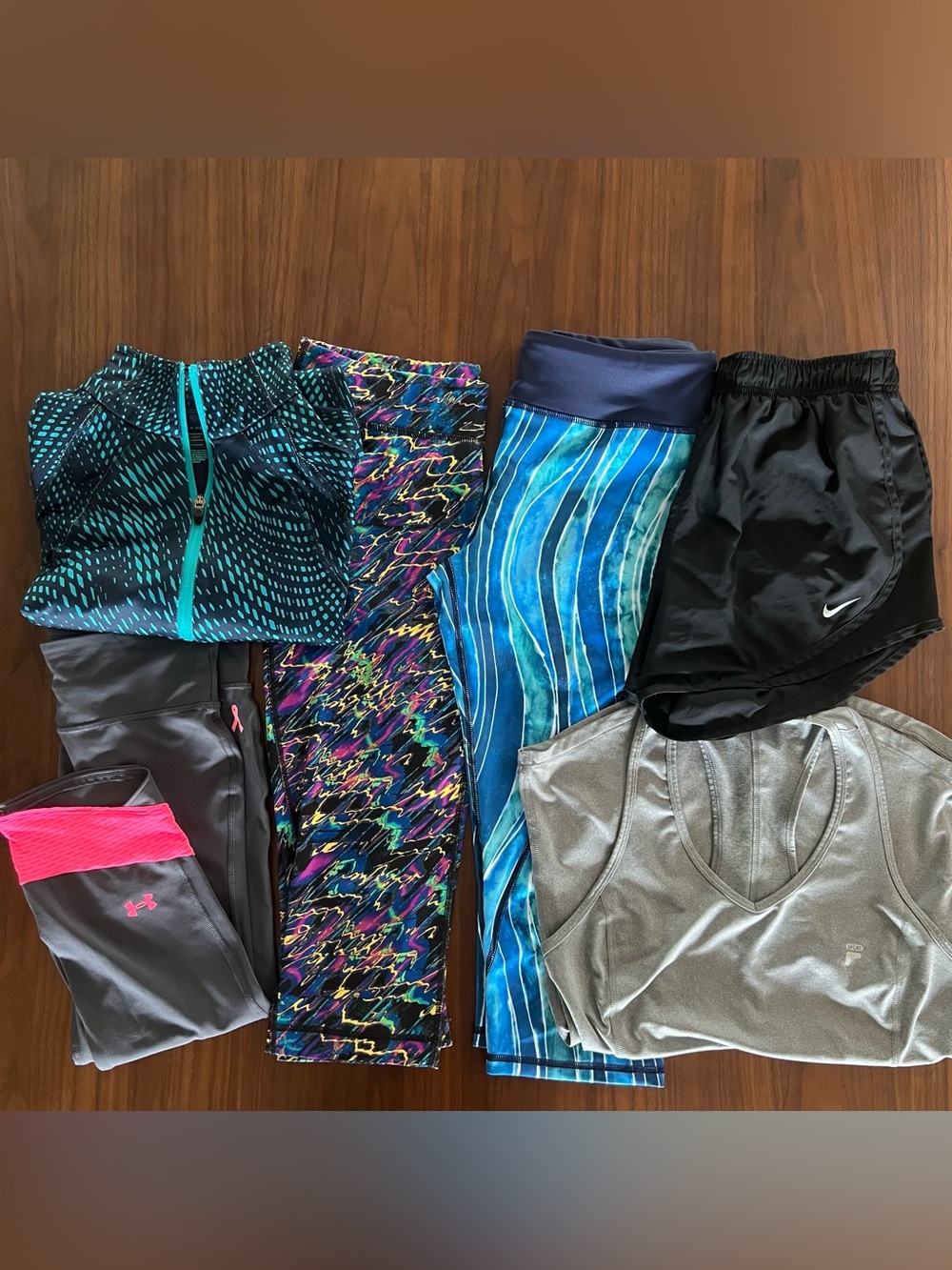 Lot of 6 Athletic Wear Leggings, Shorts, Tank, Jacket S-M Nike Under Armour FILA